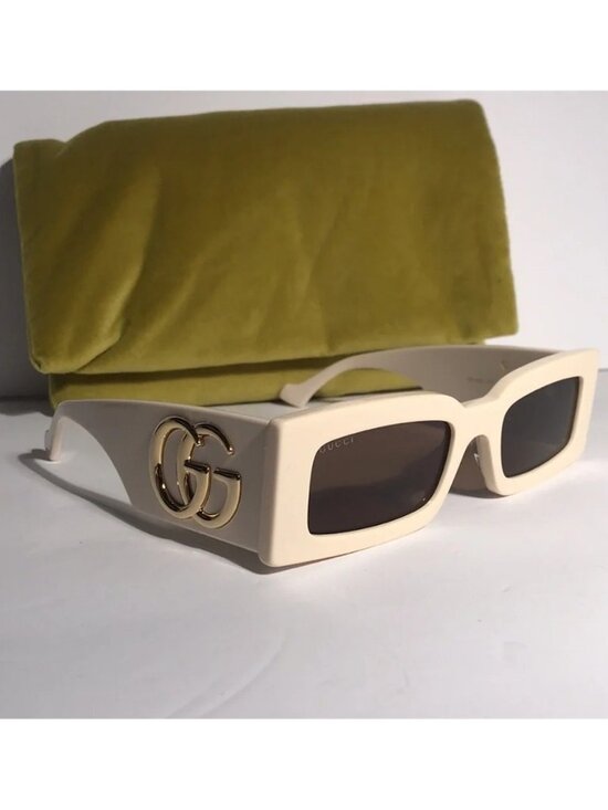 ✨ Authentic Gucci GG1425S Rectangular Sunglasses – Ivory White & Brown  ✨